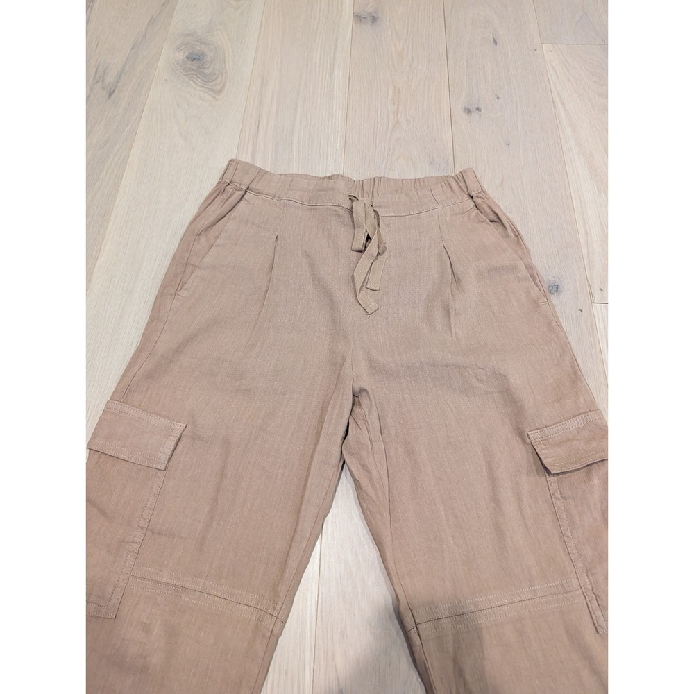 KUT From The Kloth Linen Cargo Pants Size 2 Tan Drawstring Utility - Picture 10 of 11